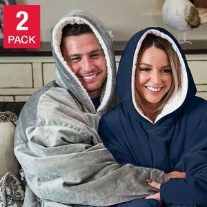 The Comfy Wearable Blanket Sweatshirt, 2-Pack, Blue & Silver